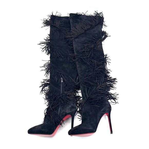 NEW Christian Louboutin Bolcheva 120 Fringe Over The Knee Pointed Toe Boots 38.5 - Picture 6 of 8